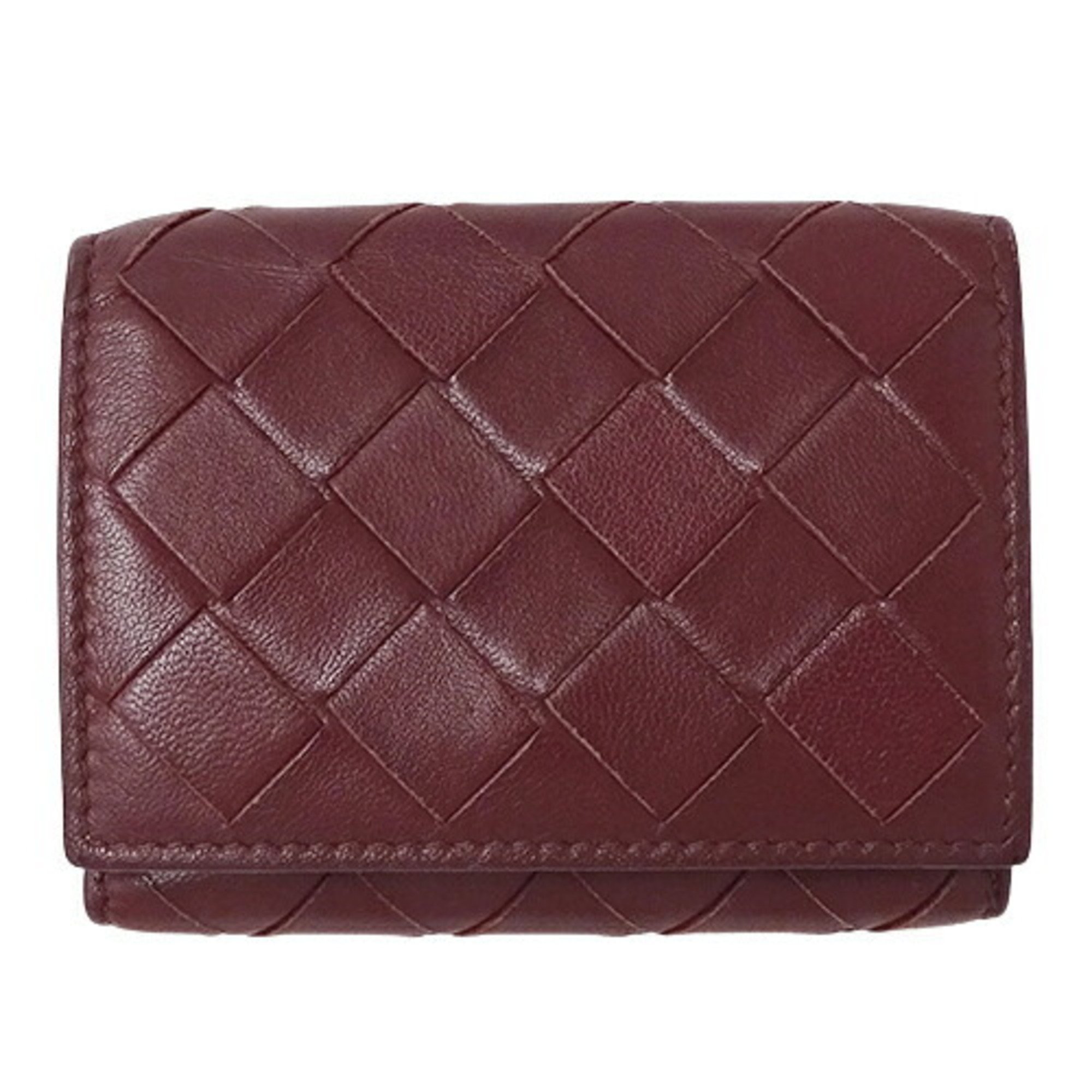 BOTTEGA VENETA Wallet Women's Men's Trifold Intrecciato Leather Bordeaux Red 635561
