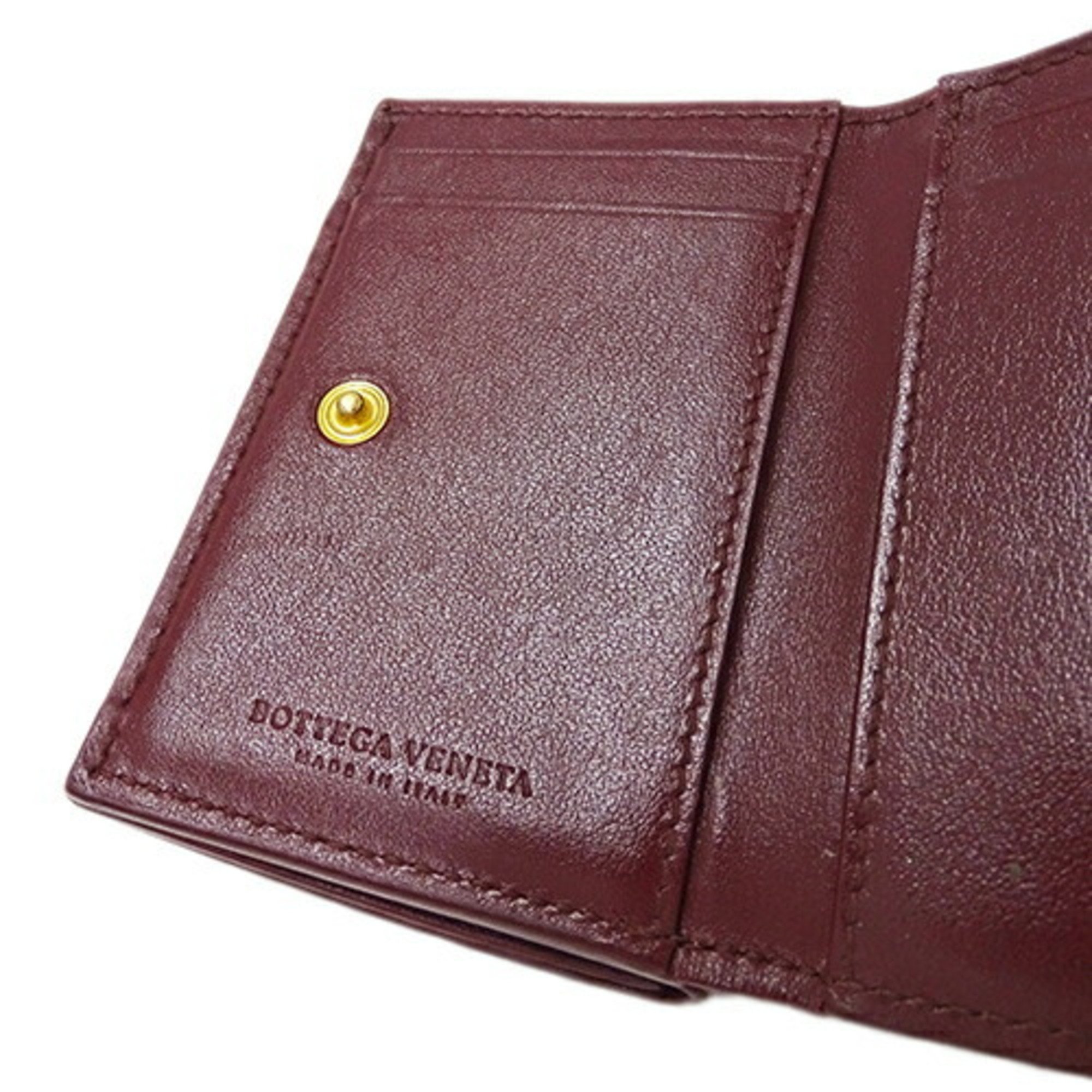 BOTTEGA VENETA Wallet Women's Men's Trifold Intrecciato Leather Bordeaux Red 635561