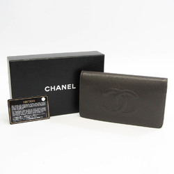 Chanel Cocomark A48651 Women's Caviar Leather Long Wallet (bi-fold) Gray
