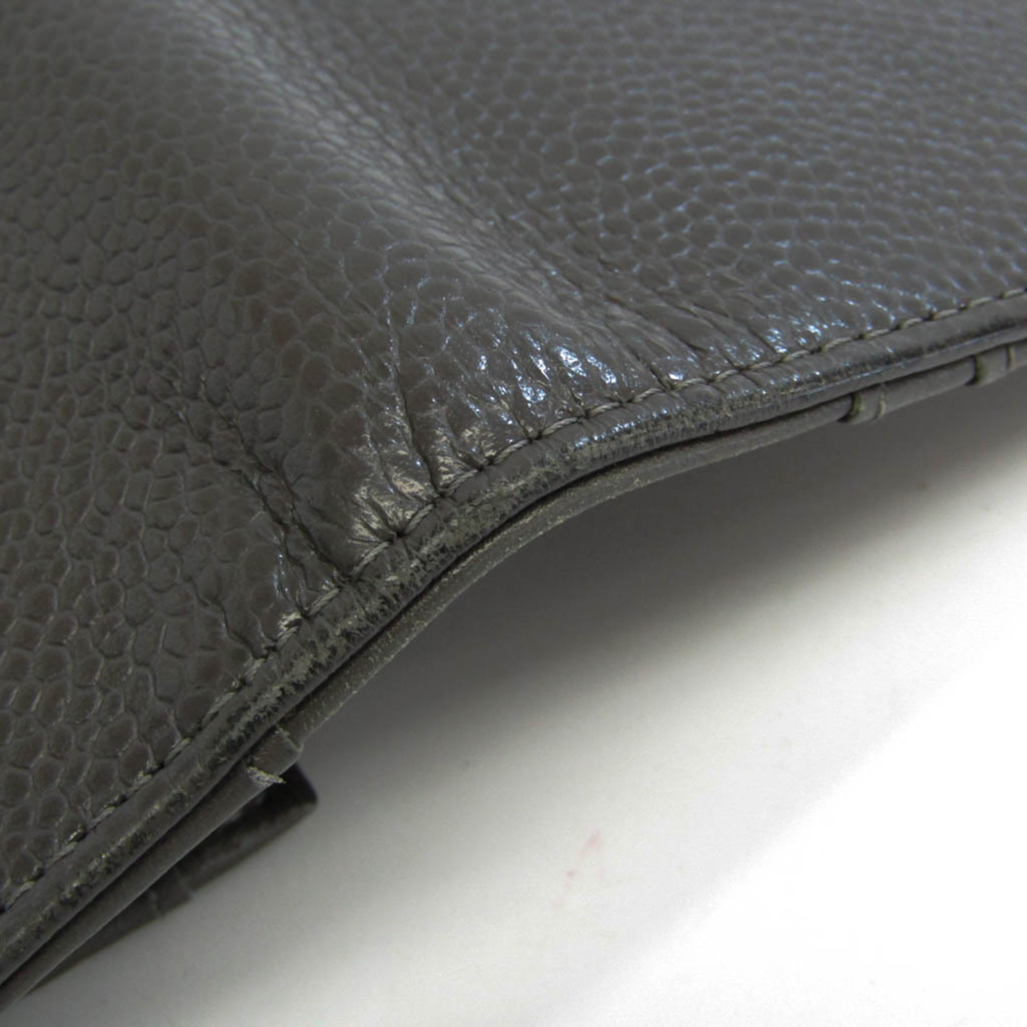 Chanel Cocomark A48651 Women's Caviar Leather Long Wallet (bi-fold) Gray