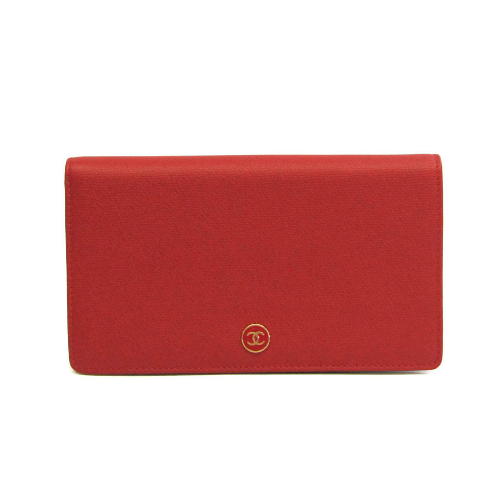 Chanel Coco Button A20904 Women's Leather Long Wallet (bi-fold) Red Color