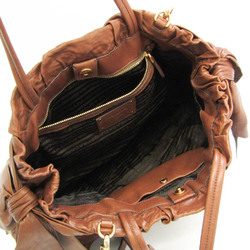Prada Side Ribbon Women's Leather Shoulder Bag,Tote Bag Light Brown