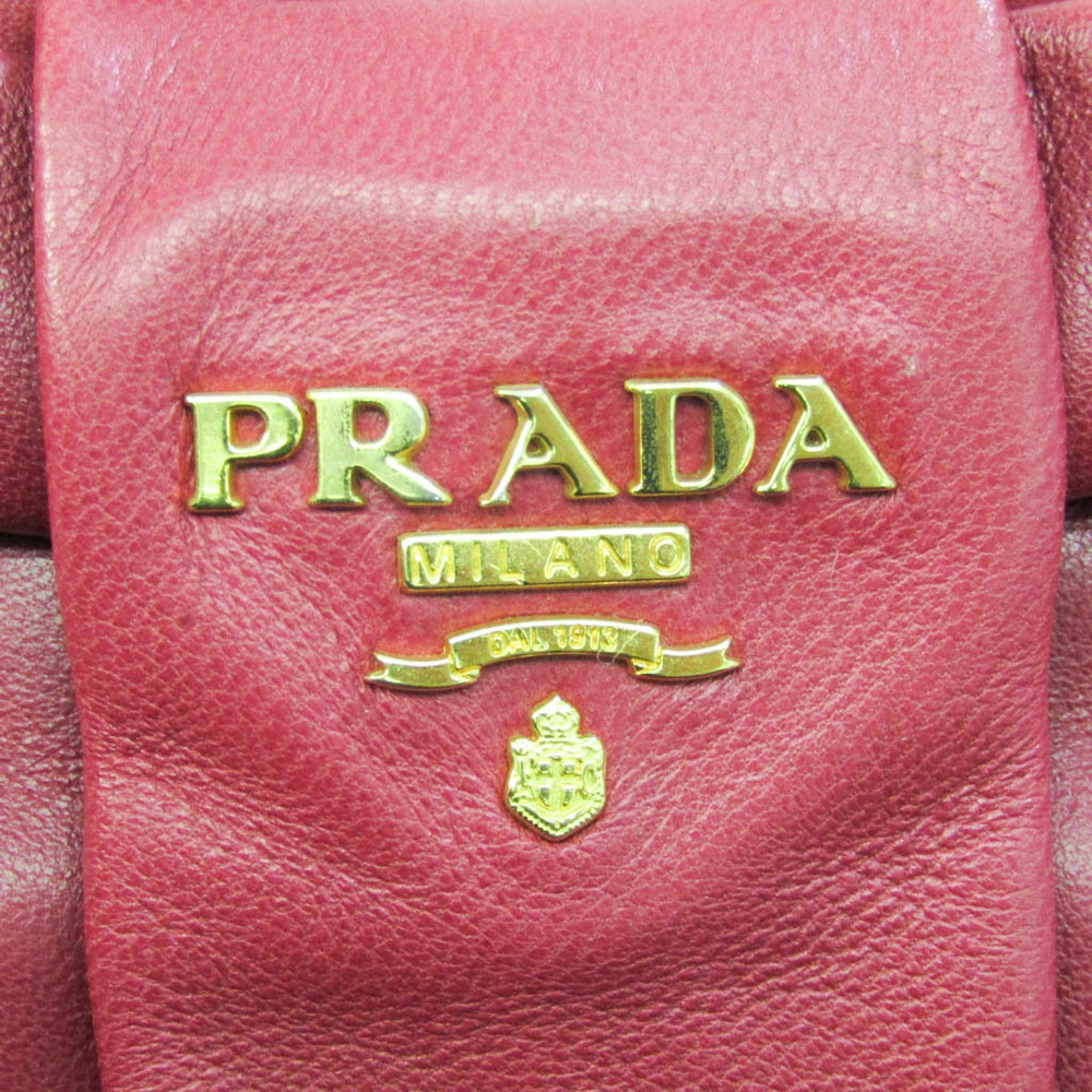 Prada NAPPA FIOCCO BN1604 Women's Leather Handbag,Shoulder Bag Pink Red