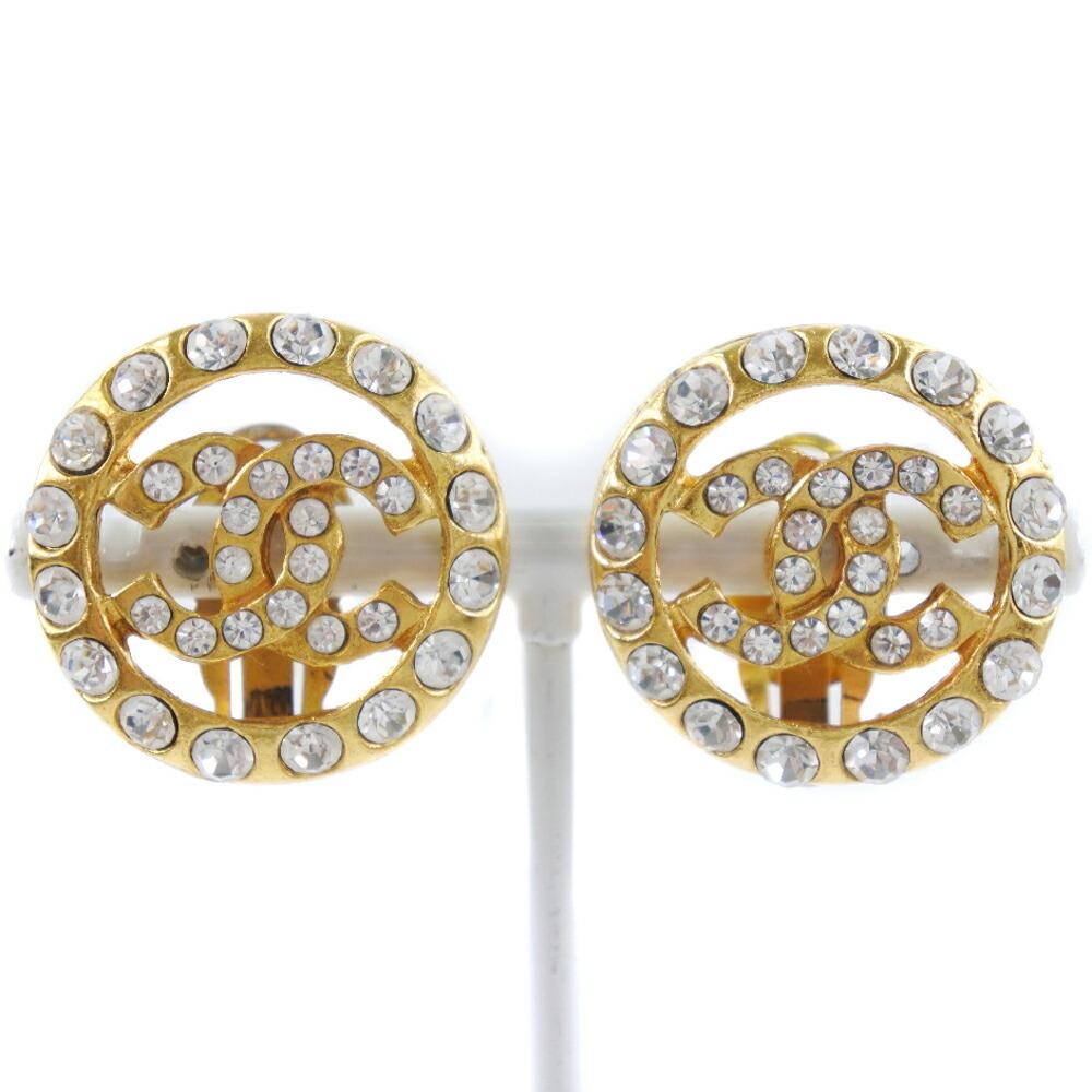 CHANEL COCO Mark vintage Oval Earring Plated Gold Women