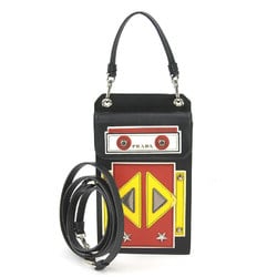 Prada PRADA handbag diagonal shoulder bag leather black/multicolor silver unisex