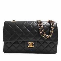 CHANEL Chanel Lambskin Matelasse Coco Mark W Flap Chain Shoulder Bag - Black