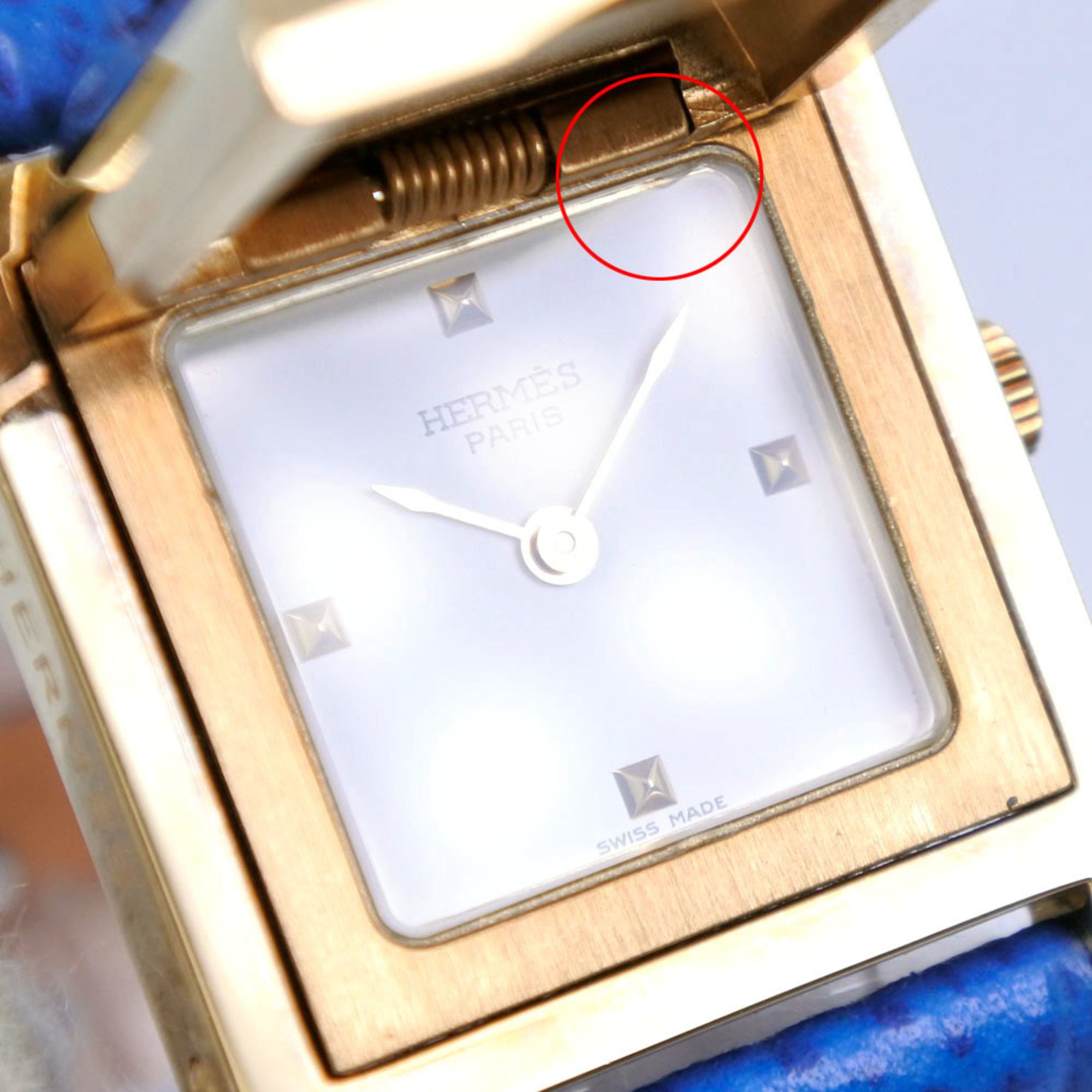 HERMES Hermes Medor ME1.210 Gold Plated x Leather Blue 〇W Quartz Analog Display Women's White Dial Watch