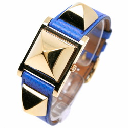 HERMES Hermes Medor ME1.210 Gold Plated x Leather Blue 〇W Quartz Analog Display Women's White Dial Watch