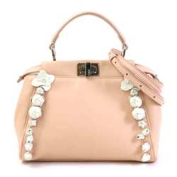 Fendi FENDI Handbag Shoulder Bag Mini Peekaboo Leather Pink Beige/White Silver Women's
