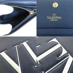 Valentino Garavani bi-fold wallet VLTN logo leather navy gold unisex