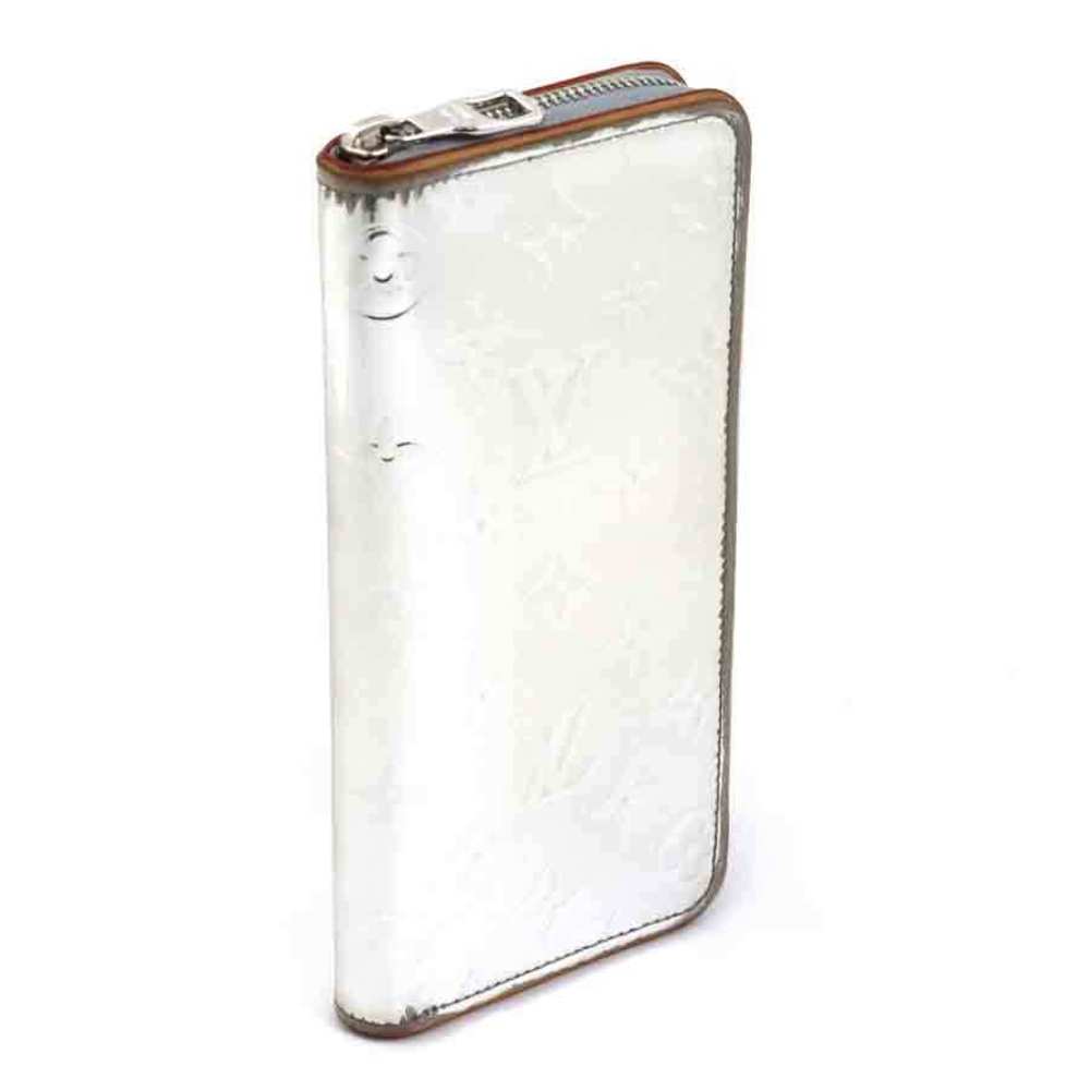 Authentic Louis Vuitton Zippy Vertical Monogram Mirror Long Silver Wallet  M80808