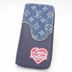 Louis Vuitton LOUIS VUITTON Round Zipper Long Wallet Monogram Denim Zippy Vertical Leather/Monogram Navy x Blue Unisex M81107