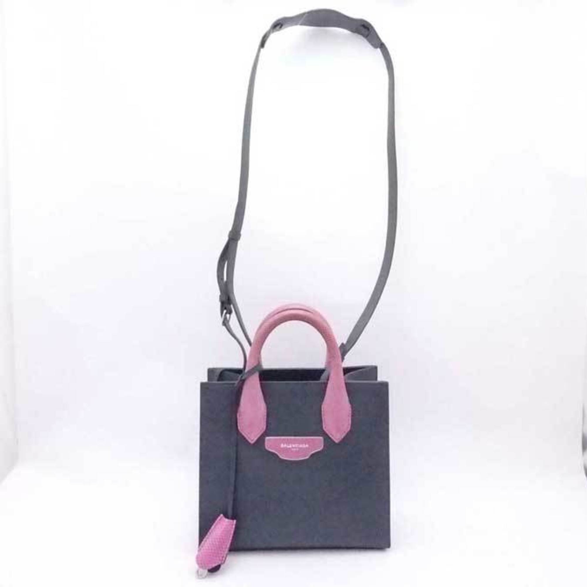 Balenciaga BALENCIAGA handbag shoulder bag leather gray x pink purple silver ladies