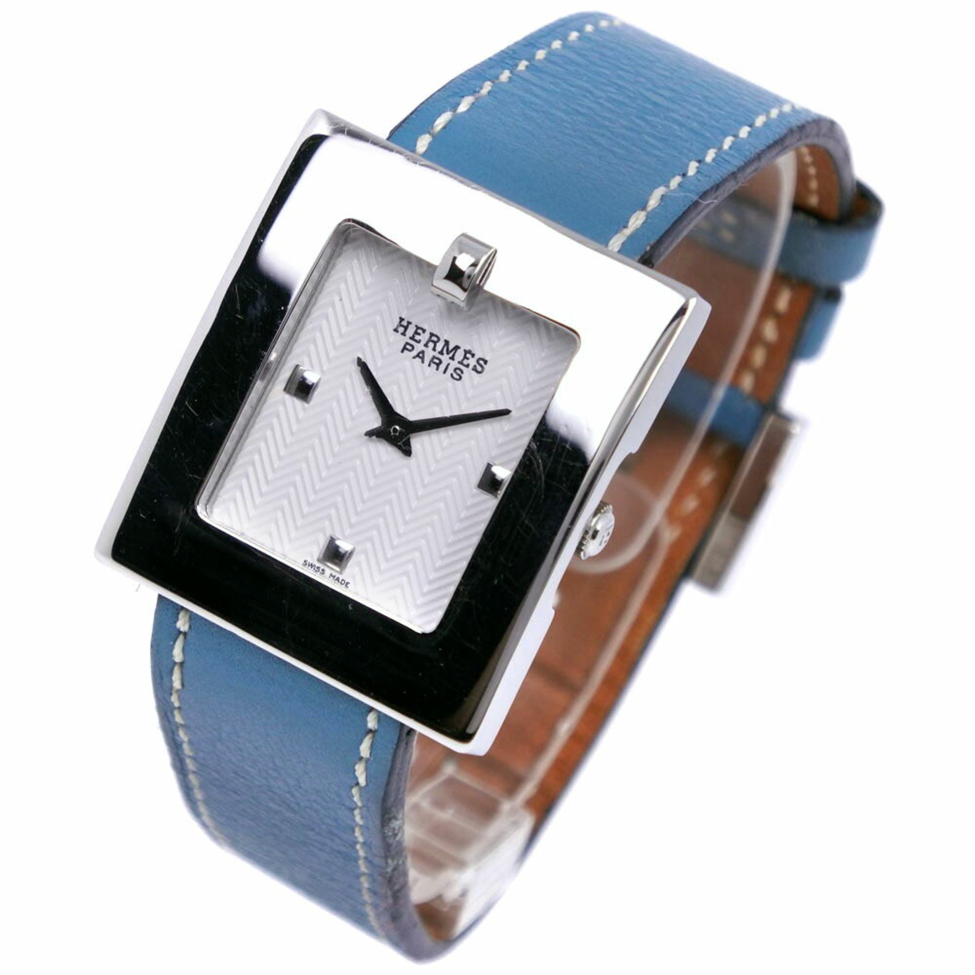 HERMES Hermes Belt Watch BE1.210 Stainless Steel x Leather Light Blue P Quartz Analog Display Women's White Dial