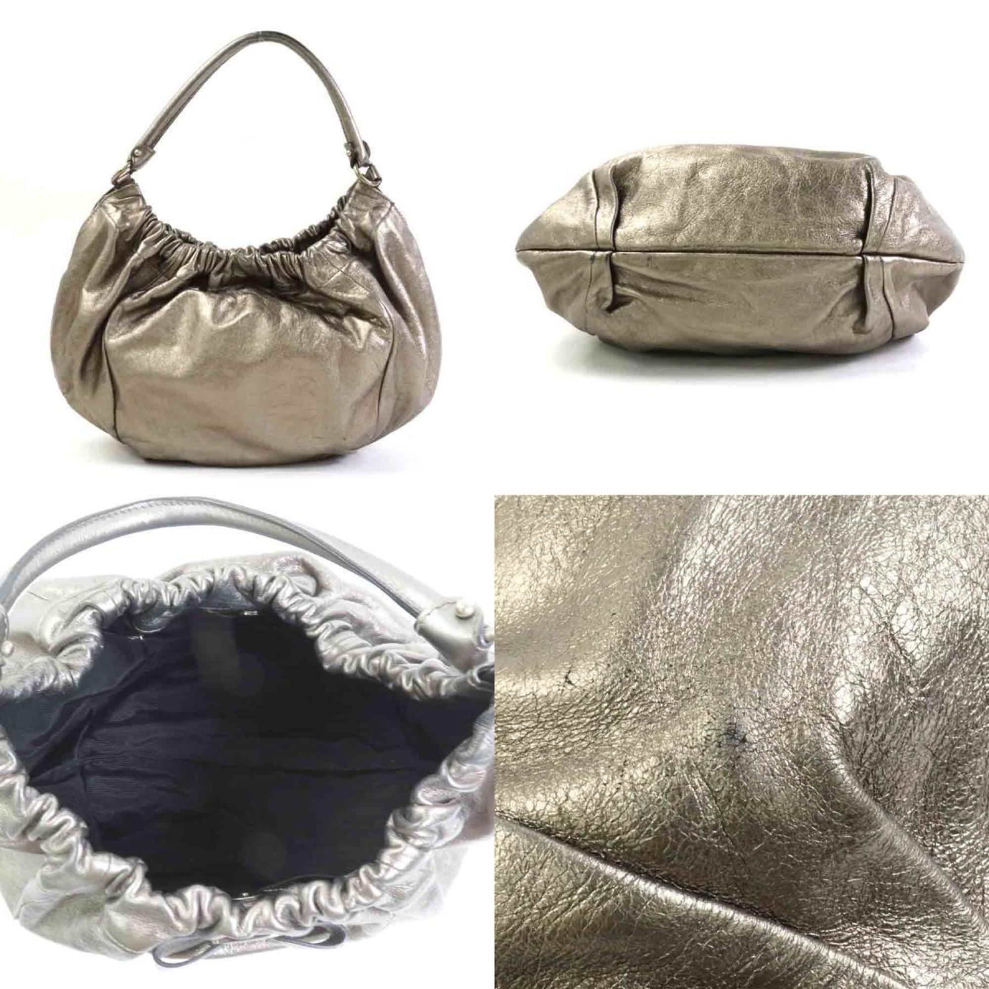 Salvatore Ferragamo Handbag Valara Ribbon Leather Gold Gray Ladies