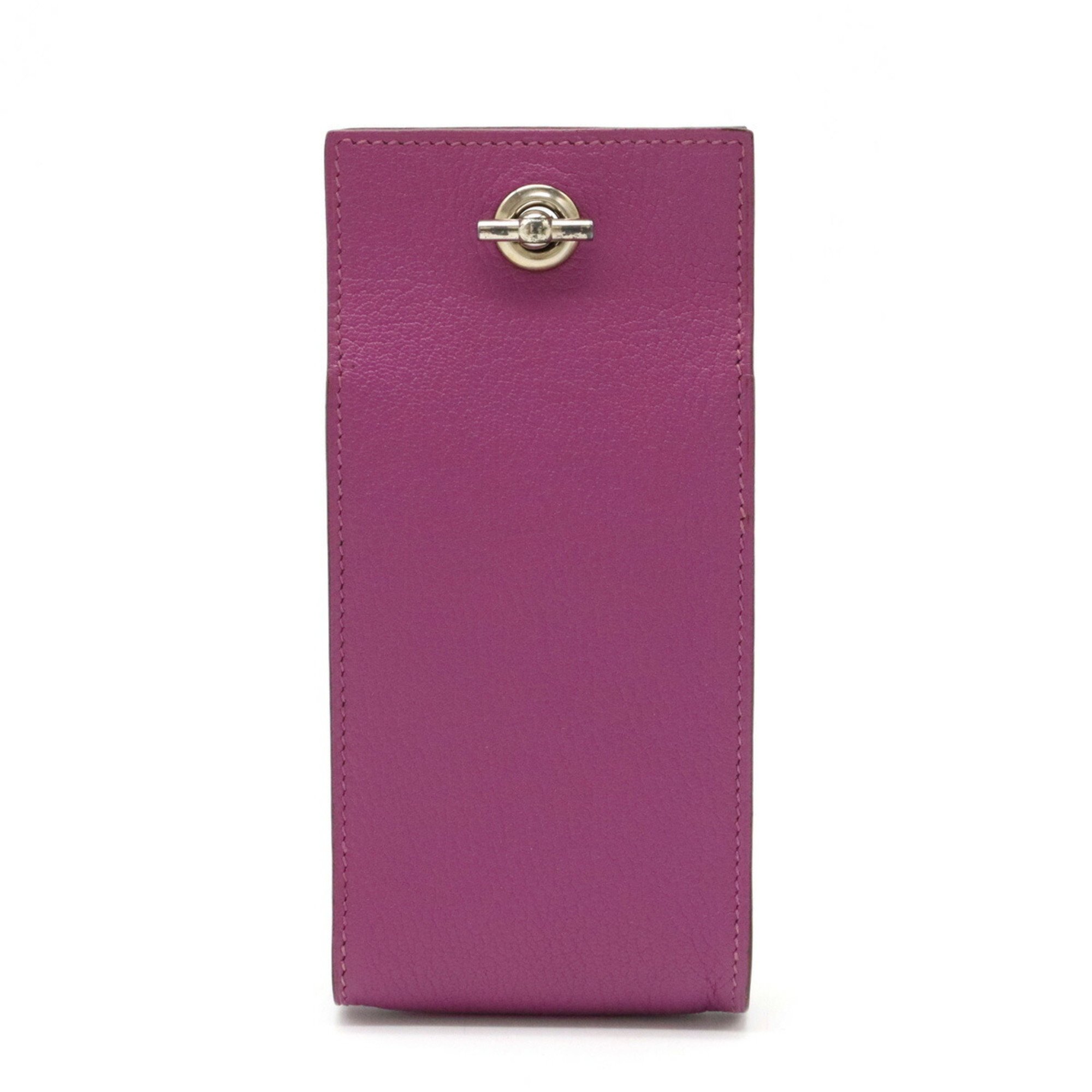 HERMES Hermes Vespa Multi Pouch Cigarette Case Smartphone with Neck Strap Chevre Cyclamen Purple □H Stamp