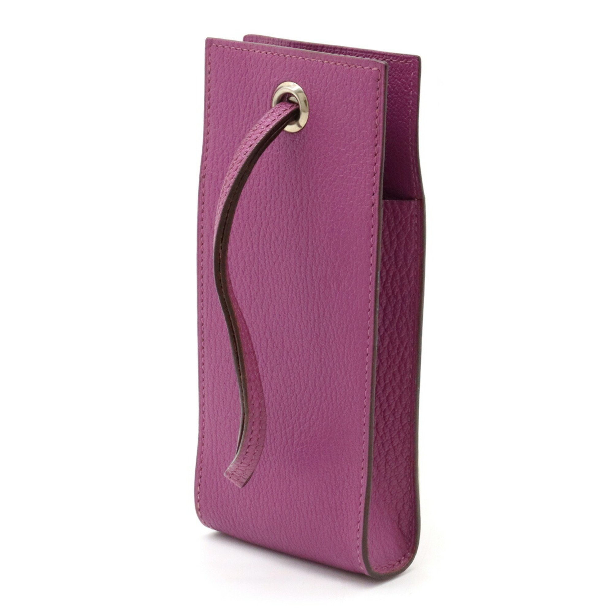 HERMES Hermes Vespa Multi Pouch Cigarette Case Smartphone with Neck Strap Chevre Cyclamen Purple □H Stamp