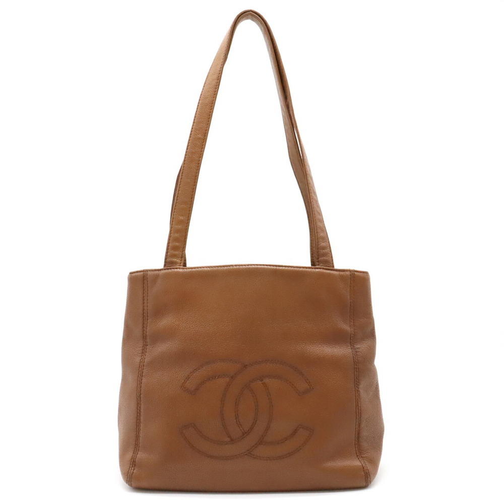 CHANEL Chanel here mark tote bag shoulder leather brown tea