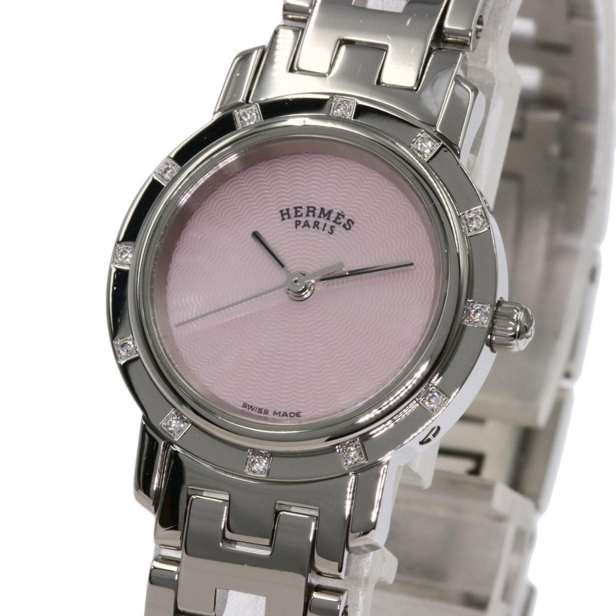 Hermes CL4.230 Clipper Nacle 12P Diamond Watch Stainless Steel SS Women's HERMES