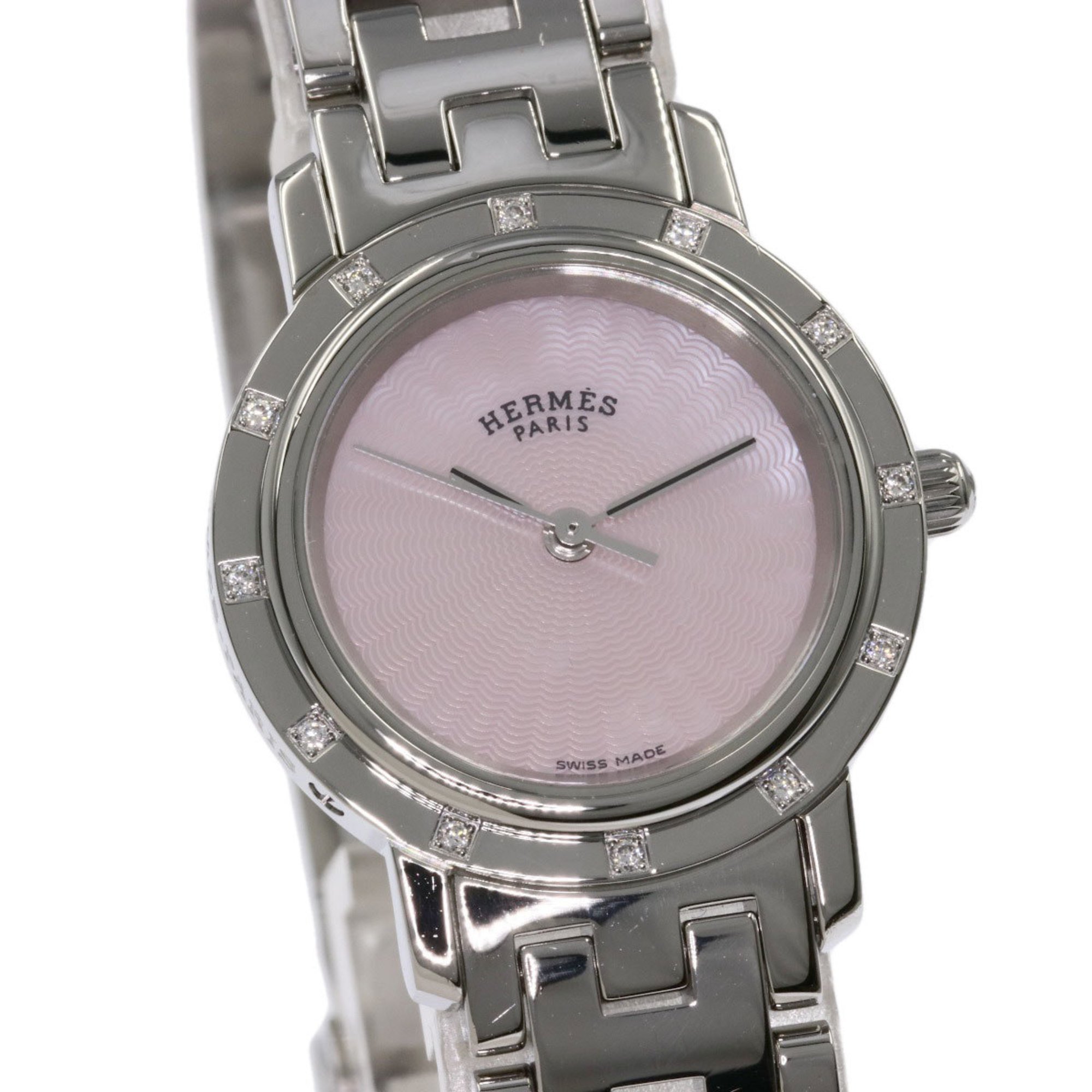 Hermes CL4.230 Clipper Nacle 12P Diamond Watch Stainless Steel SS Women's HERMES