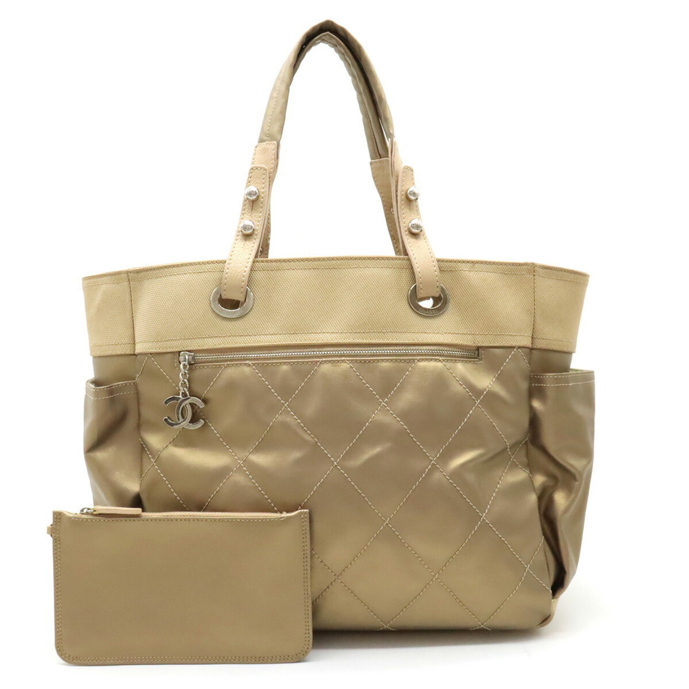 Chanel Gold Coated Canvas & Nylon Biarritz GM Tote No. 11 Handbag Purse