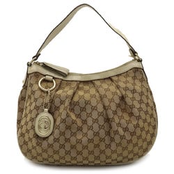 GUCCI Gucci Suki GG canvas shoulder bag leather khaki beige ivory 232955