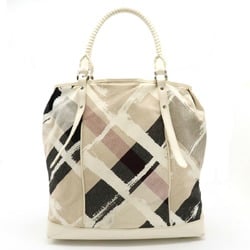 BURBERRY Burberry Check Pattern Paint Tote Bag Large Thoth Shoulder Canvas Leather Beige White Black