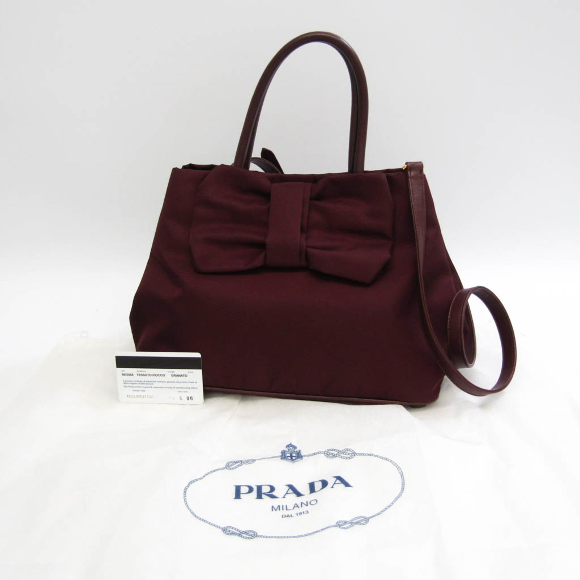 Prada Ribbon 1BG068 Women's Nylon,Leather Handbag,Shoulder Bag Bordeaux
