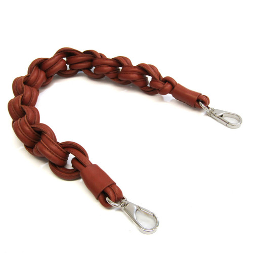 Brown Silvery Braided chain-and-leather Shoulder Strap For