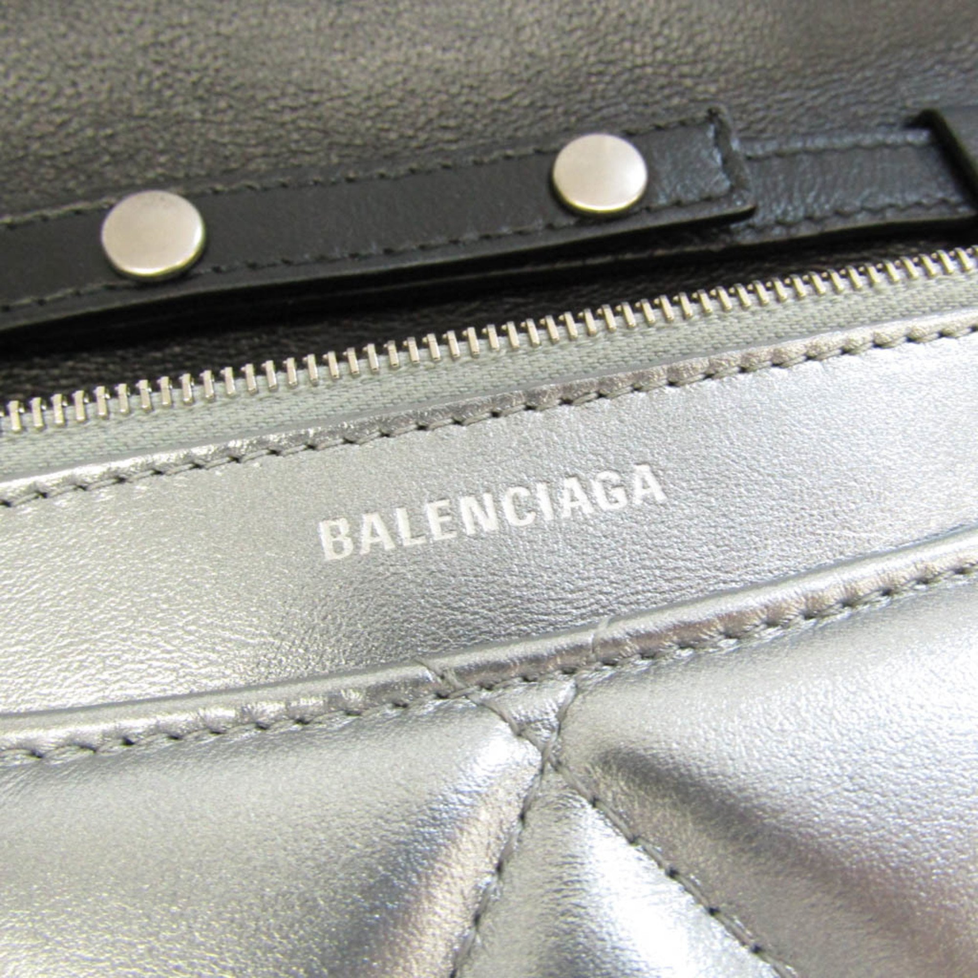 Balenciaga B.593615 Women's Leather Chain/Shoulder Wallet Silver