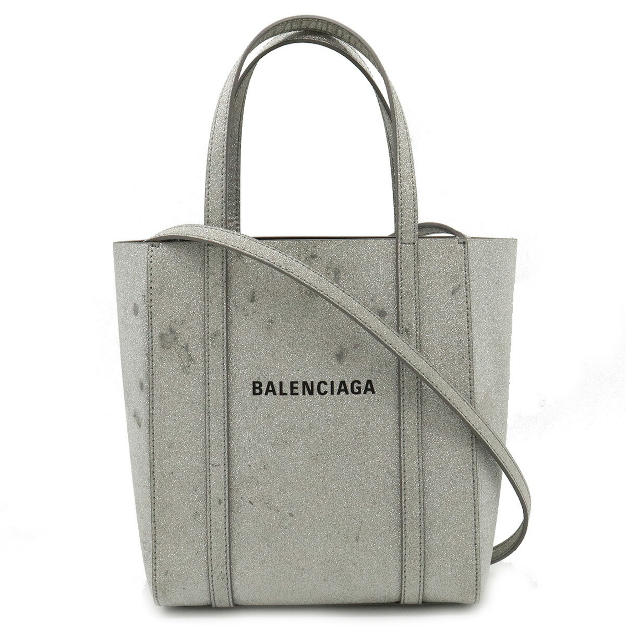 BALENCIAGA Balenciaga EVERYDAY Everyday Tote XXS Bag Shoulder Leather Glitter Lame Silver 551815