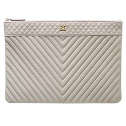 CHANEL Chanel V stitch clutch bag soft caviar skin light brown 24895756