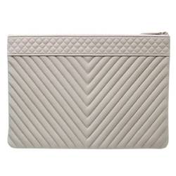 CHANEL Chanel V stitch clutch bag soft caviar skin light brown 24895756