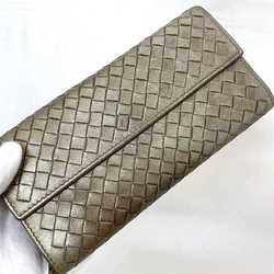 Bottega Veneta Bifold Long Wallet Brown Metallic Intrecciato Leather BOTTEGA VENETA Flap Silver Women's