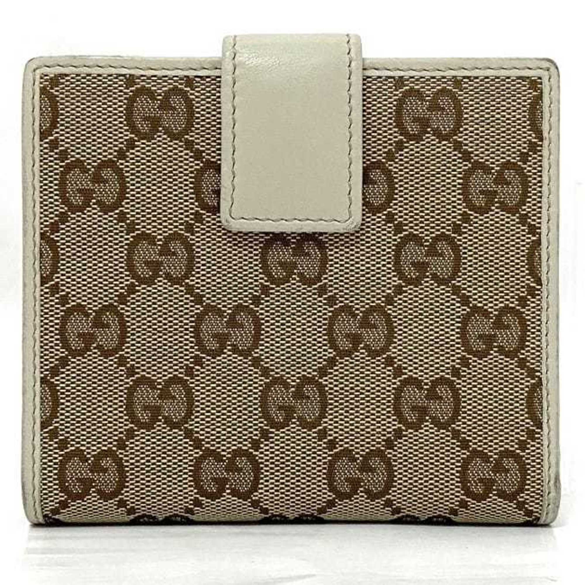 Gucci Double Wallet Beige White Sherry 256997 Canvas Leather GUCCI Folio Ribbon GG W Women's