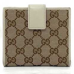 Gucci Double Wallet Beige White Sherry 256997 Canvas Leather GUCCI Folio Ribbon GG W Women's