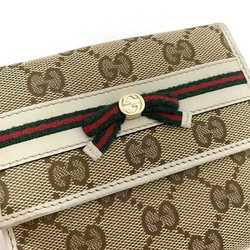 Gucci Double Wallet Beige White Sherry 256997 Canvas Leather GUCCI Folio Ribbon GG W Women's