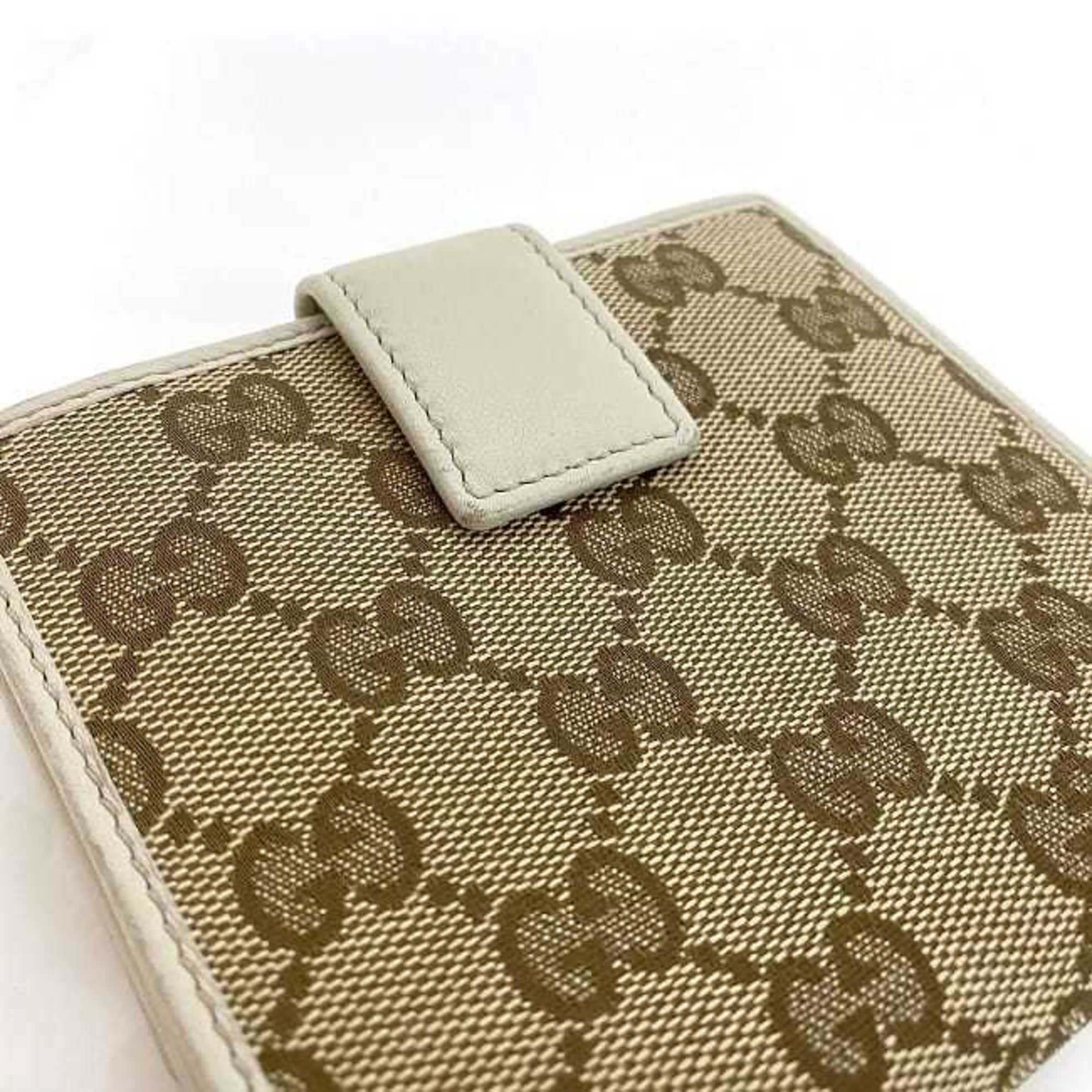 Gucci Double Wallet Beige White Sherry 256997 Canvas Leather GUCCI Folio Ribbon GG W Women's