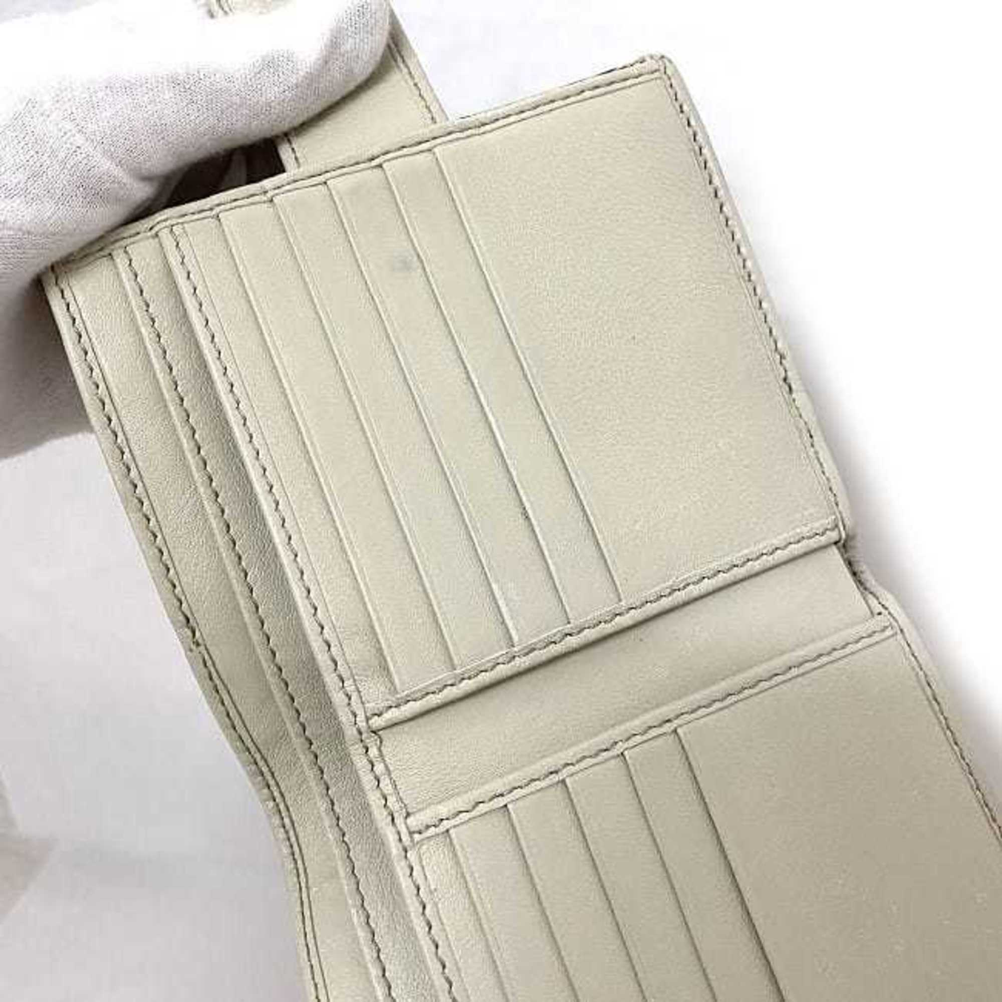 Gucci Double Wallet Beige White Sherry 256997 Canvas Leather GUCCI Folio Ribbon GG W Women's