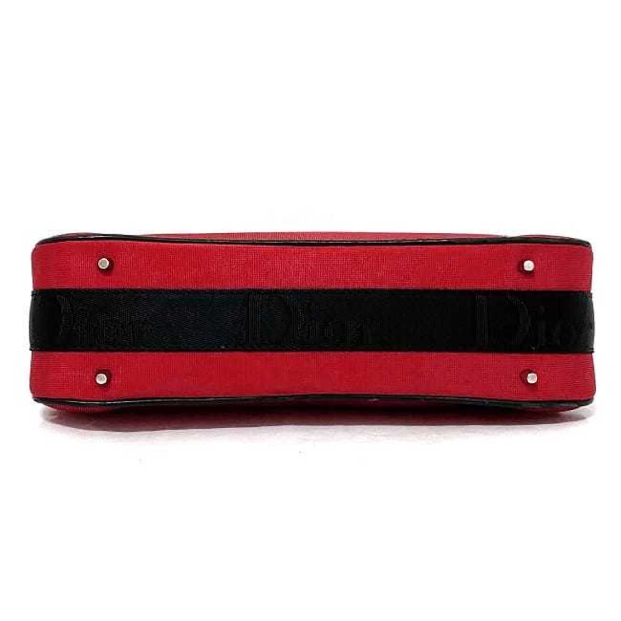 Christian Dior Red Black Silver 01-MA-1003 Rhinestone Satin Canvas Leather Chain