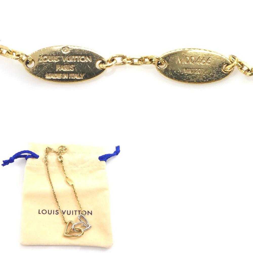 Authentic Louis Vuitton M00466 Gold Silver Heart LV Bracelet Metal 16-20cm