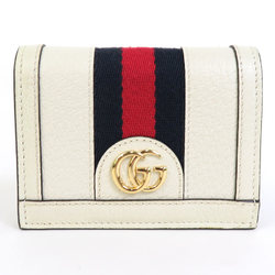 Gucci GUCCI Folio Wallet GG Marmont Leather/Canvas Off-White/Navy/Red Gold Unisex 523155
