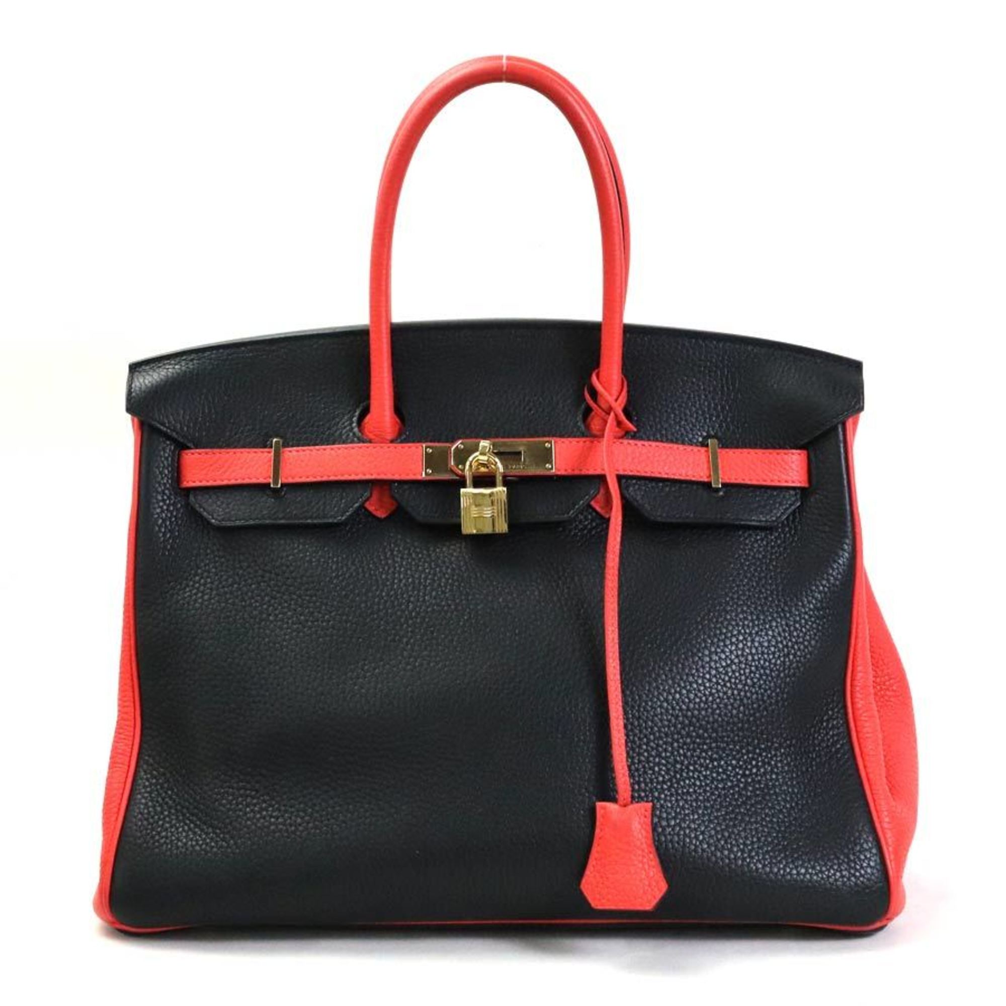 Hermes HERMES Handbag Personal Order Birkin 35 Taurillon Clemence Black x Rouge Pivoine Gold Unisex