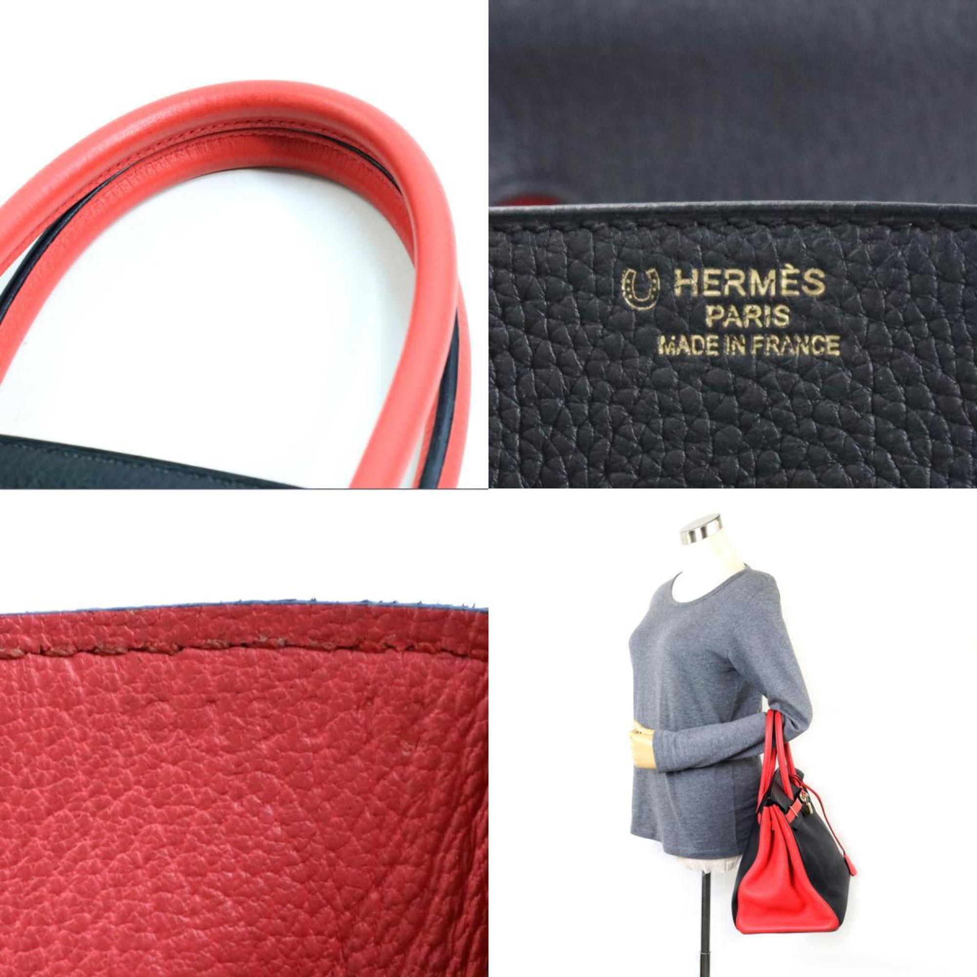 Hermes HERMES Handbag Personal Order Birkin 35 Taurillon Clemence Black x Rouge Pivoine Gold Unisex