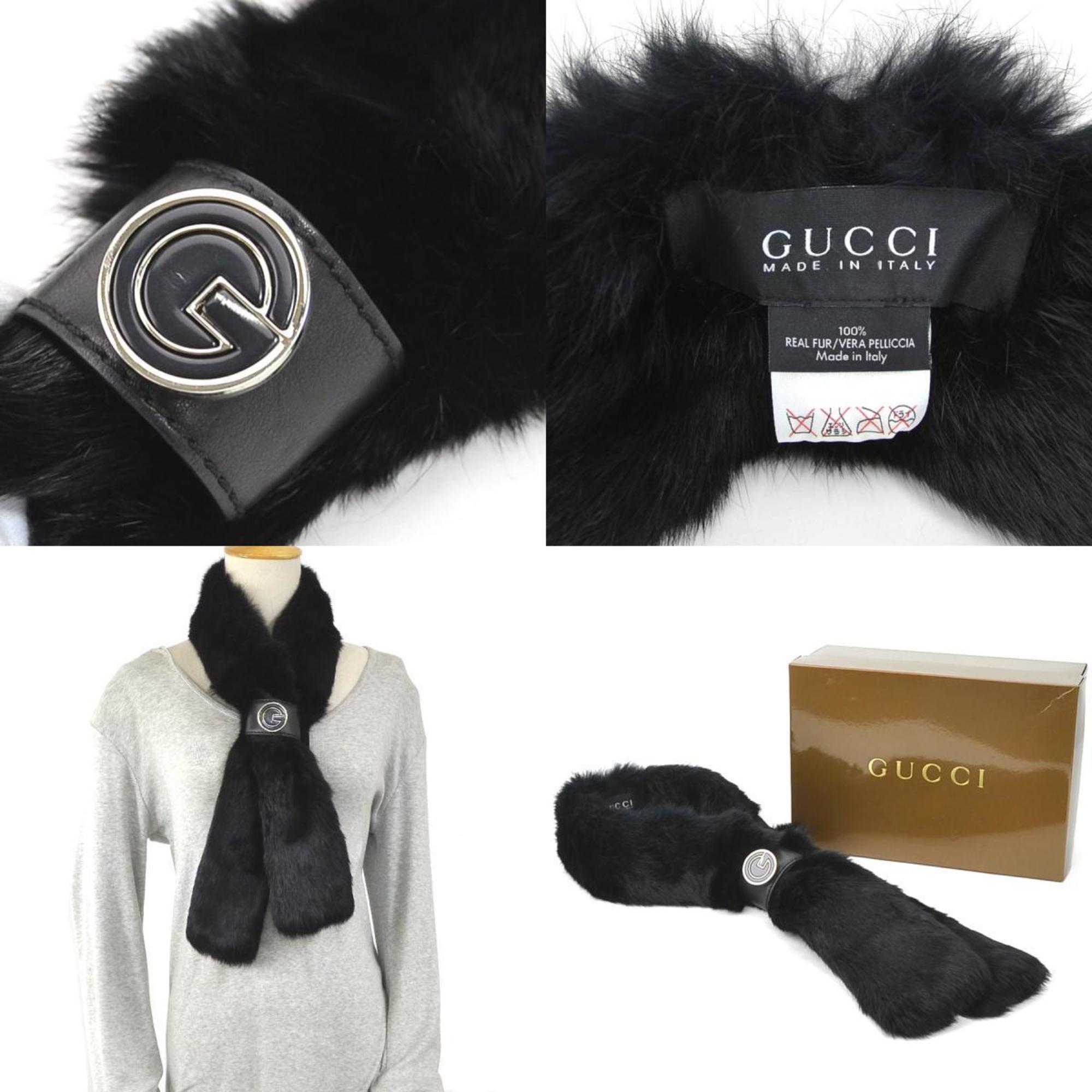 Gucci GUCCI muffler rabbit fur black silver unisex
