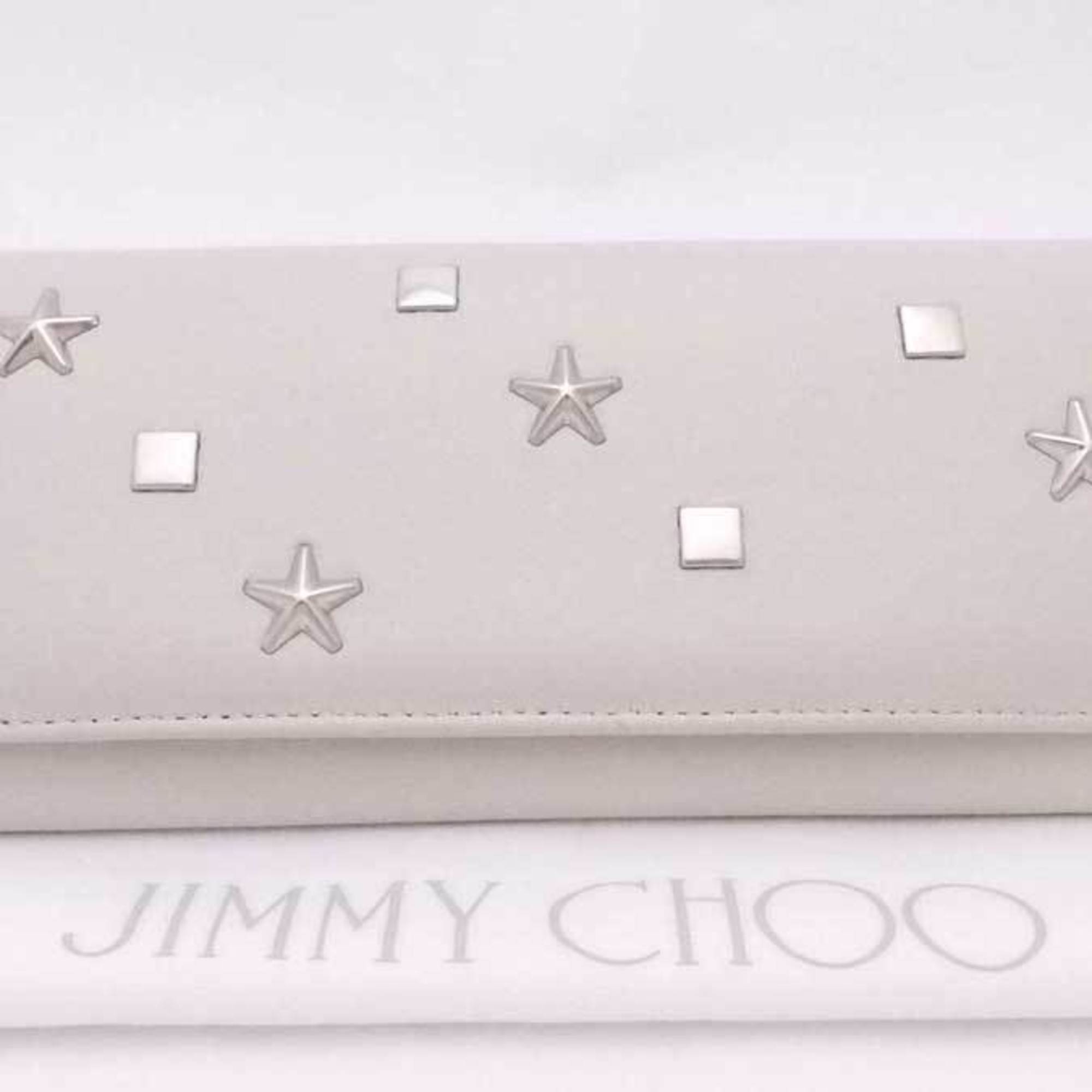 Jimmy Choo JIMMY CHOO Bi-Fold Long Wallet Star Studs Leather/Metal Light Gray x Silver Women's