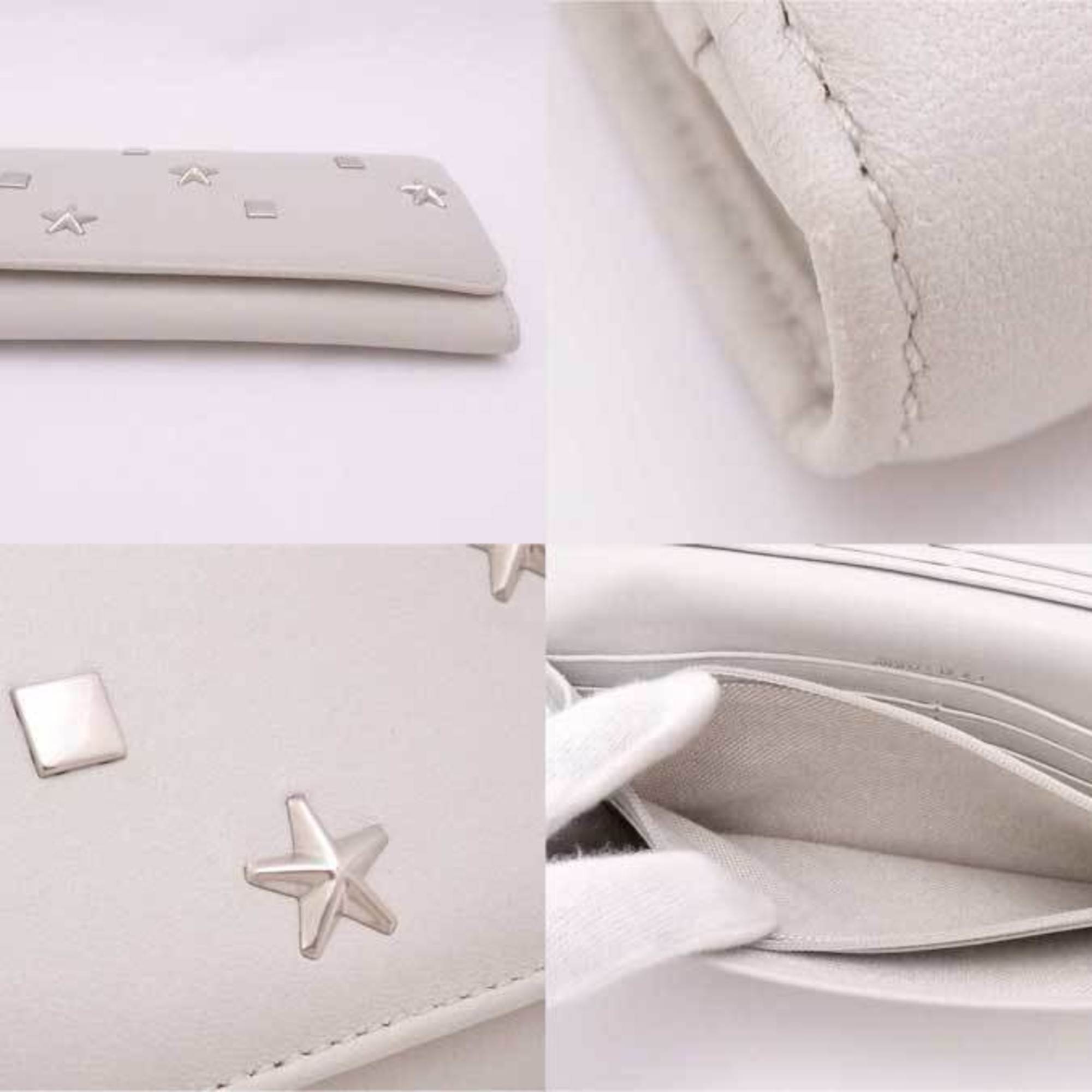 Jimmy Choo JIMMY CHOO Bi-Fold Long Wallet Star Studs Leather/Metal Light Gray x Silver Women's