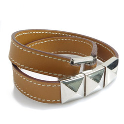 Hermes HERMES Bracelet Medor Leather/Metal Brown/Silver Unisex