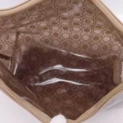Salvatore Ferragamo Shoulder Bag Gancini Vinyl/Leather Brown x Beige Ladies