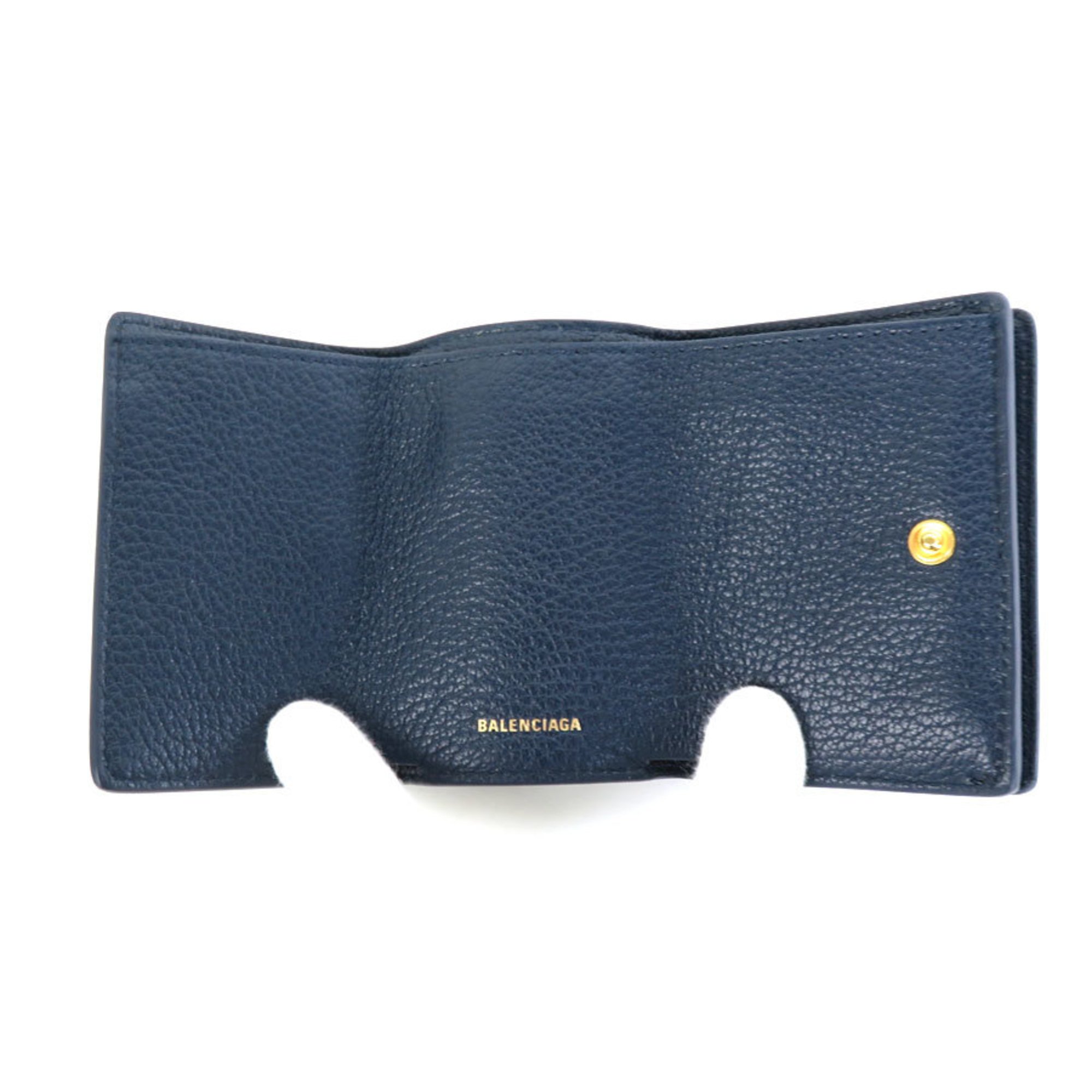 Balenciaga BALENCIAGA trifold wallet mini leather navy gold